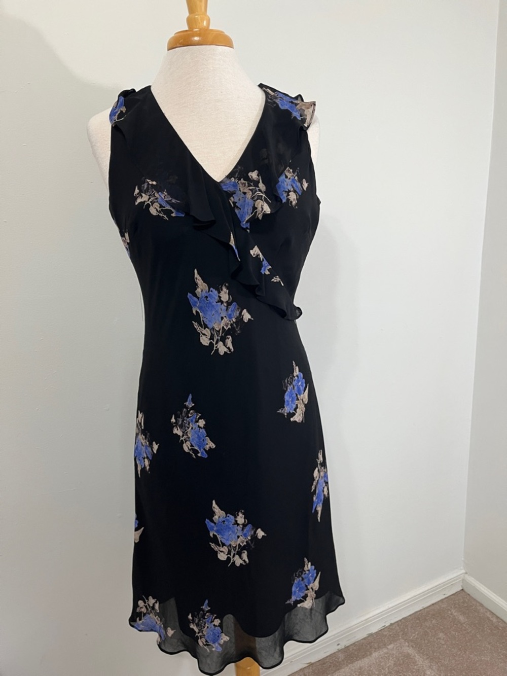Evan Picone Floral Viscose Sleeveless Dress Sz 10 Blue & Black Great Condition!